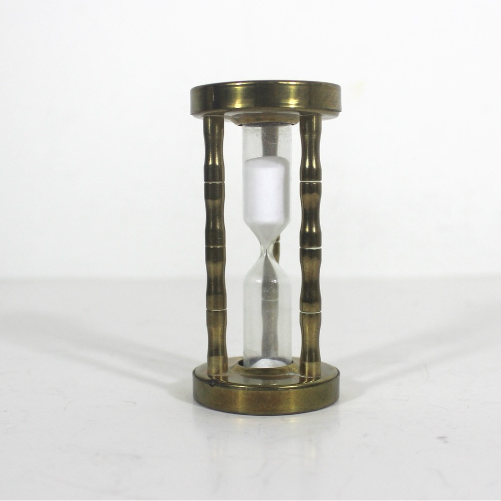 Small Vintage Brass Timer with Glass and Sand, Ornamental Office Decor Brass